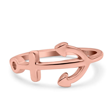 Anchor Band Rose Tone Solid 925 Sterling Silver Thumb Ring (10mm)
